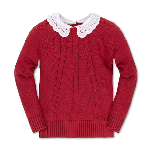 Baby Girl Organic Eyelet Collar Cable Sweater