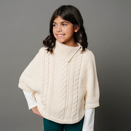 Girls Organic Split Collar Sweater Cape - Ivory