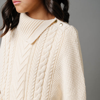 Girls Organic Split Collar Sweater Cape - Ivory
