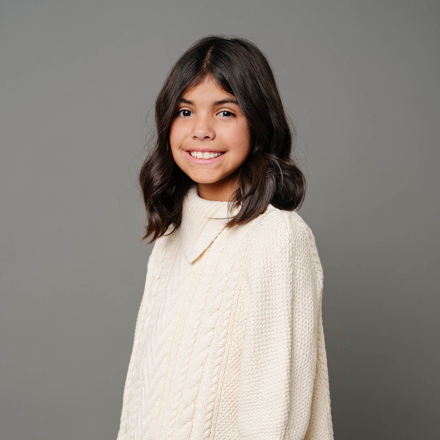 Girls Organic Split Collar Sweater Cape - Ivory
