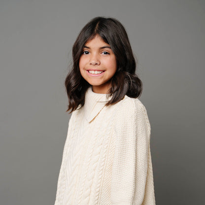 Girls Organic Split Collar Sweater Cape - Ivory