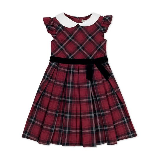 Baby Girl Organic Peter Pan Collar Party Dress - Oxblood Plaid