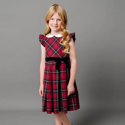 Baby Girl Organic Peter Pan Collar Party Dress - Oxblood Plaid