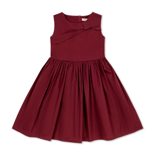 Organic Asymmetrical Bow Party Baby Girl Dress - Oxblood