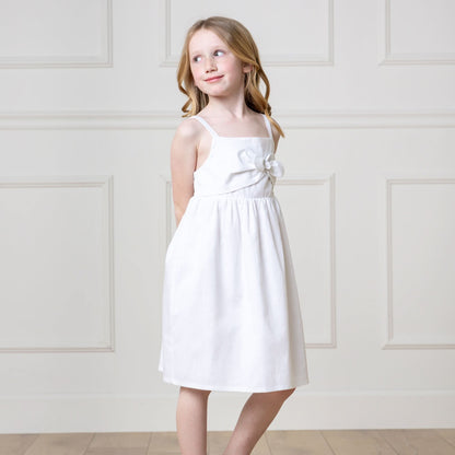 Baby Girl Bow Front Sundress - White Linen