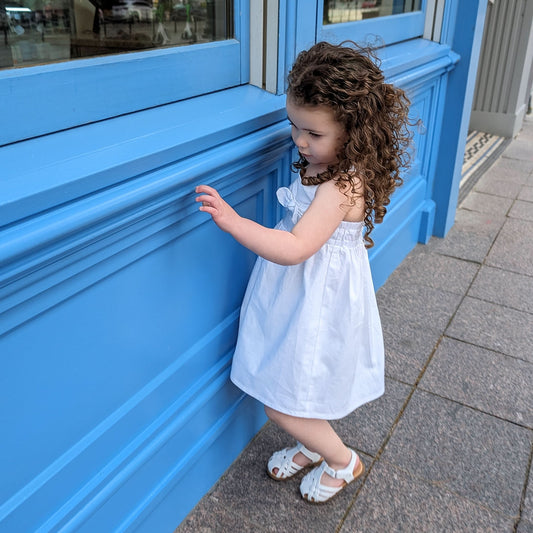 Baby Girl Bow Front Sundress - White Linen