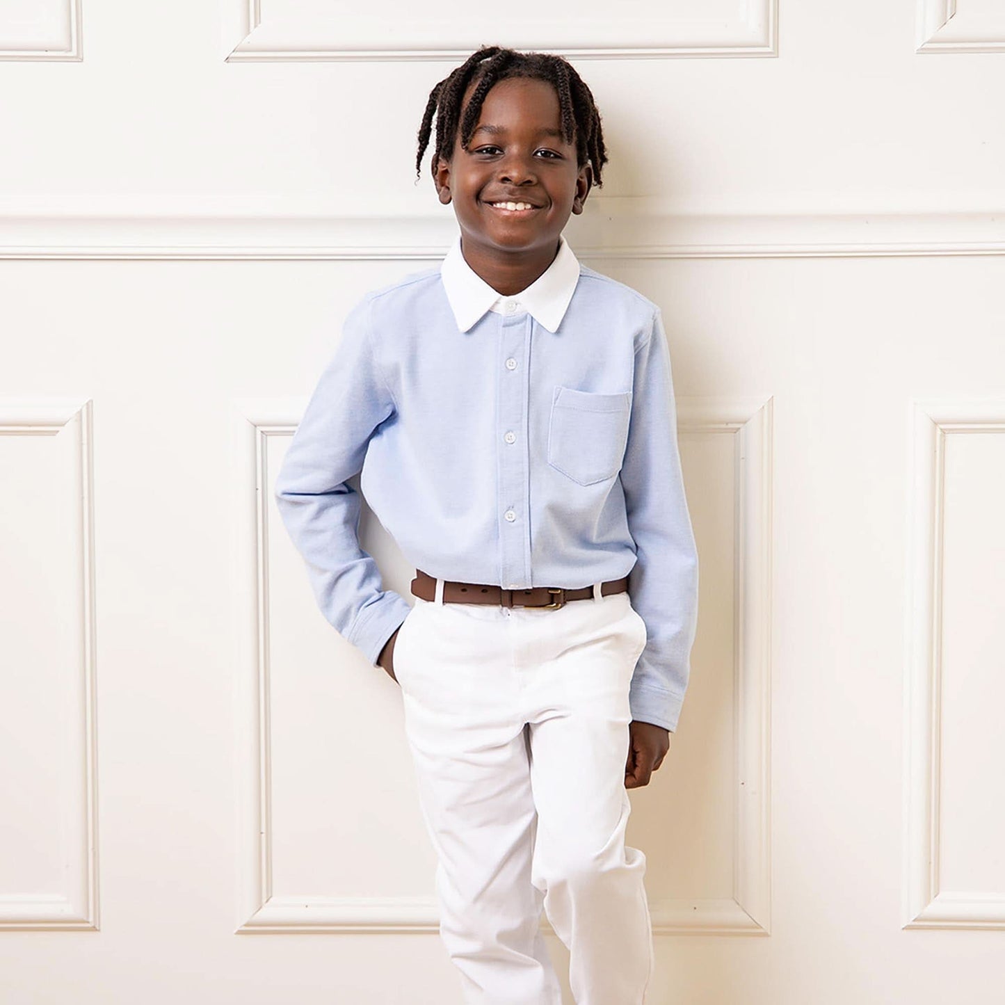 Boys Pique Organic Button Down Shirt