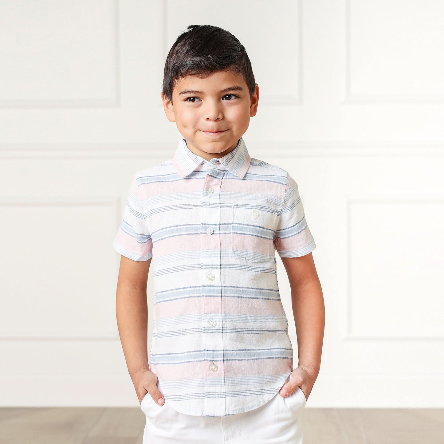 Baby Boy Linen Short Sleeve Button Down Shirt