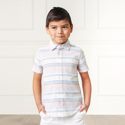 Baby Boy Linen Short Sleeve Button Down Shirt