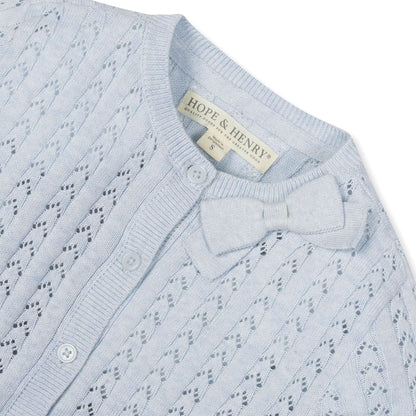 Girls Organic Pointelle Bow Cardigan - Light Blue