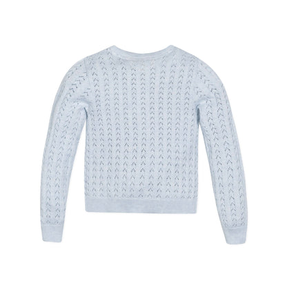 Girls Organic Pointelle Bow Cardigan - Light Blue