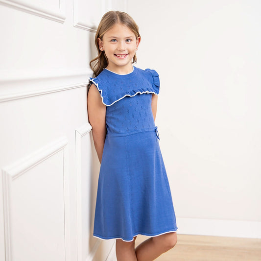 Girls Ruffle Yoke Organic Sweater Dress
