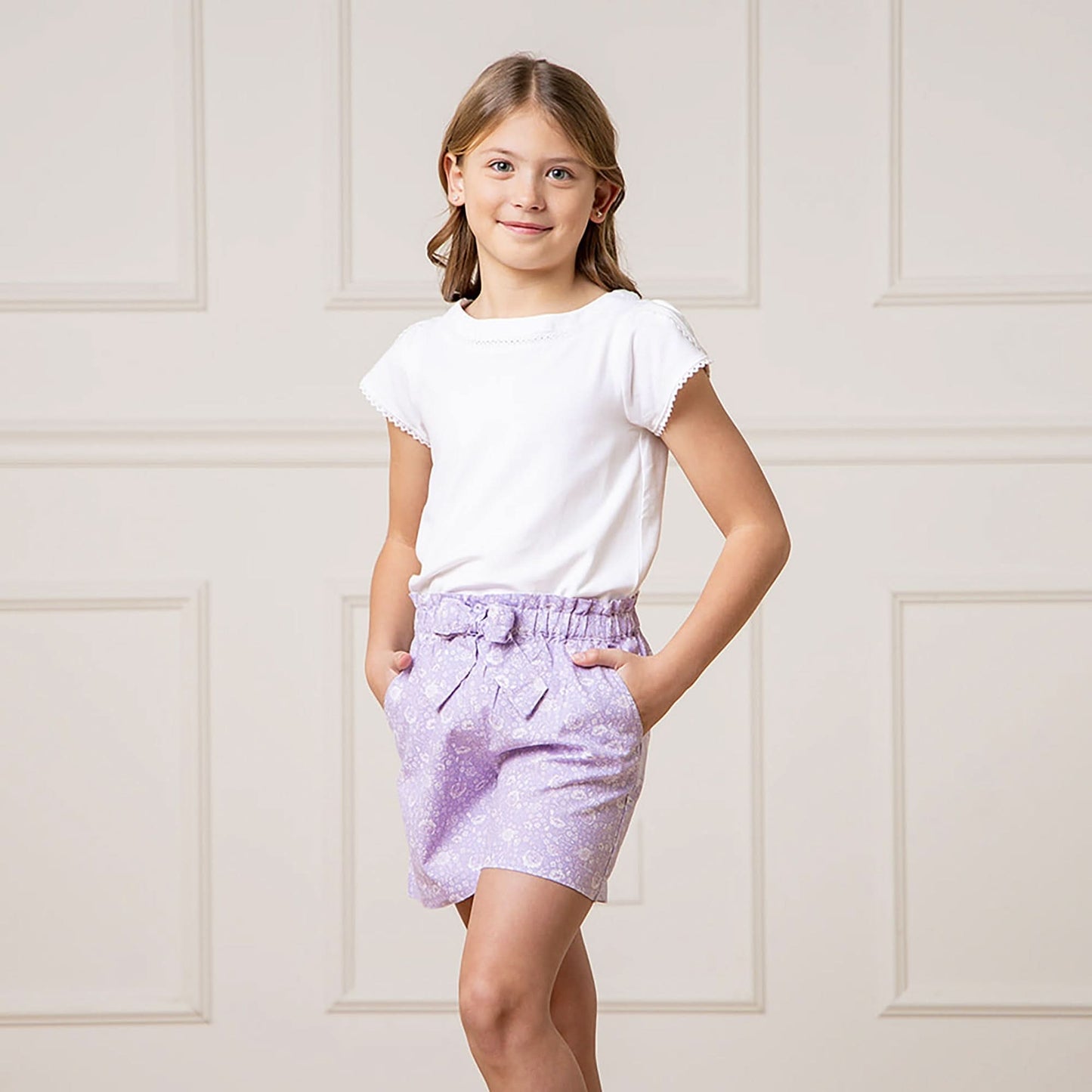 Girls Linen Pull-On Paperbag Shorts
