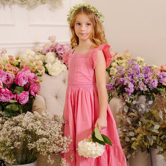 Girls Flutter Sleeve Organic Maxi Dress