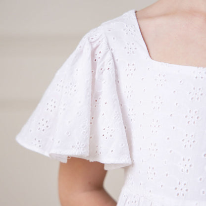 Girls Flutter Sleeve Organic Empire Dress