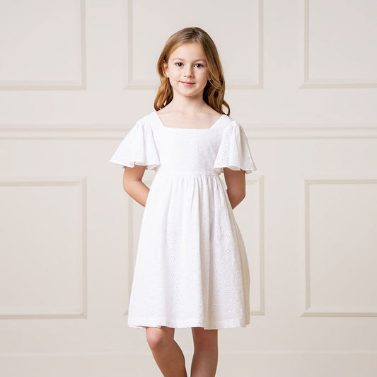 Girls Flutter Sleeve Organic Empire Dress