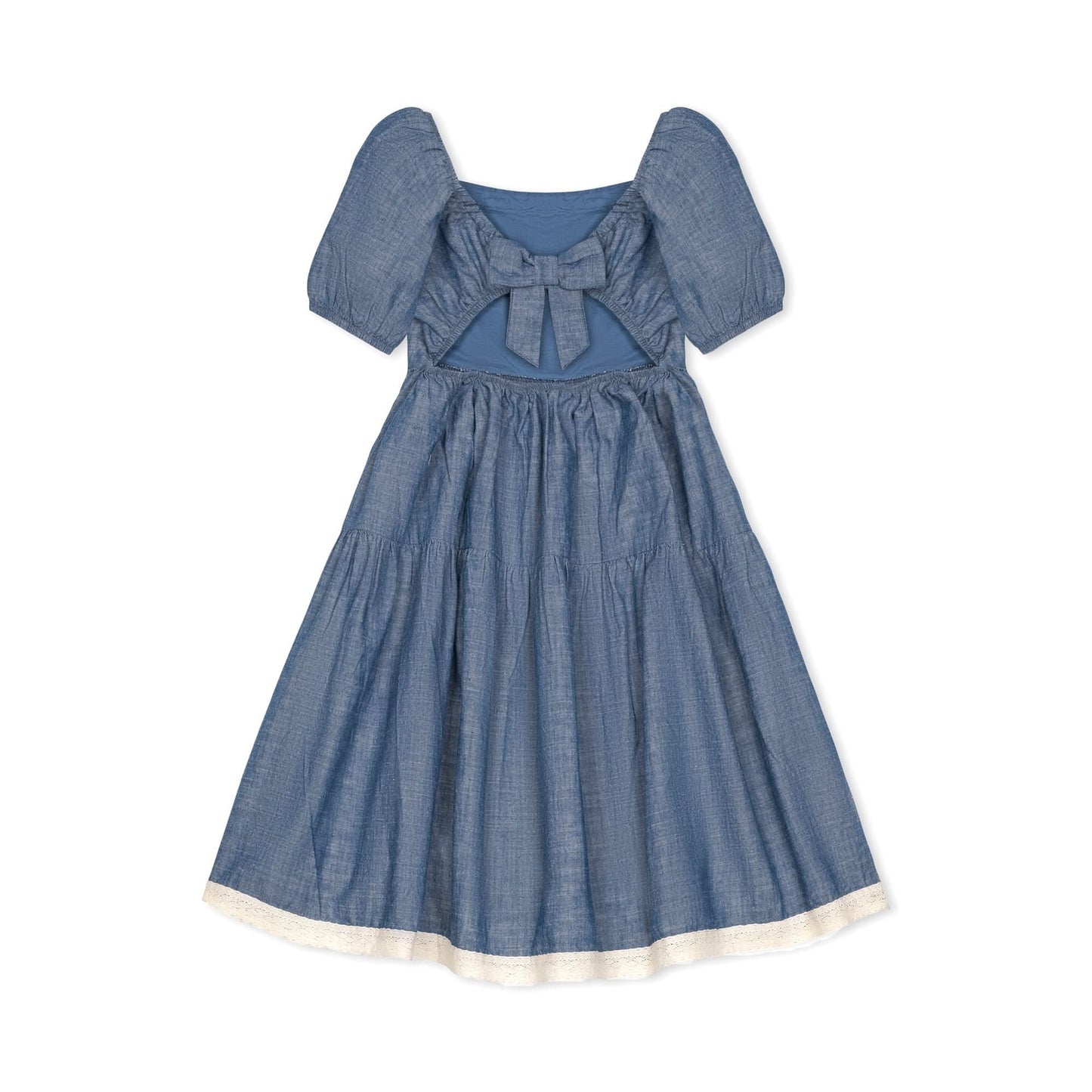 Girls Crochet Trim Organic Chambray Dress