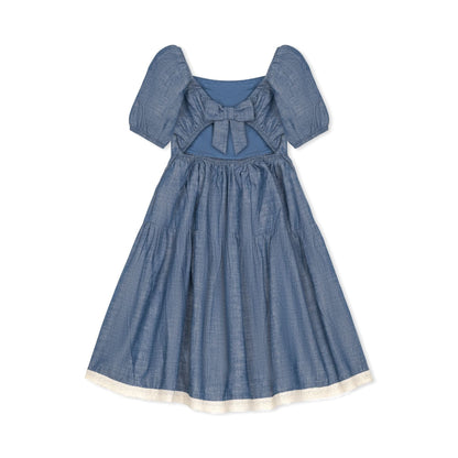 Girls Crochet Trim Organic Chambray Dress