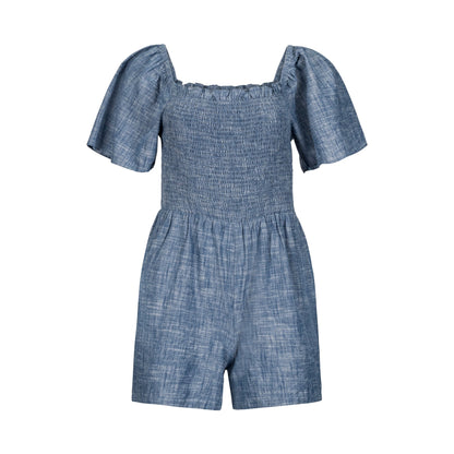 Women's Organic Smocked Chambray Romper