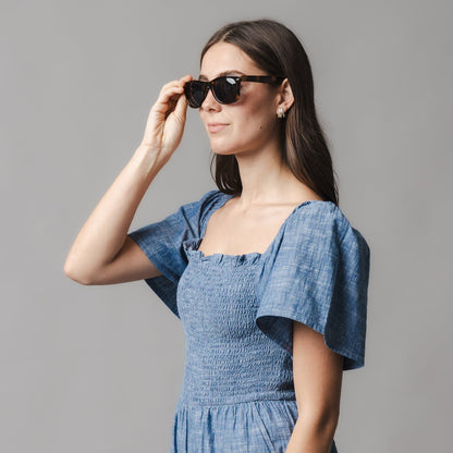 Women's Organic Smocked Chambray Romper