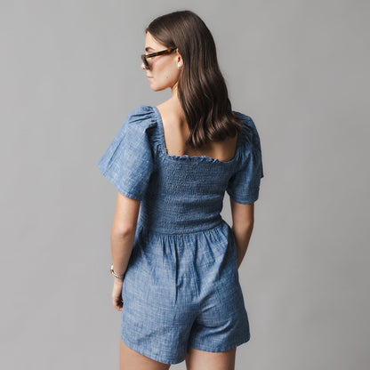 Women's Organic Smocked Chambray Romper