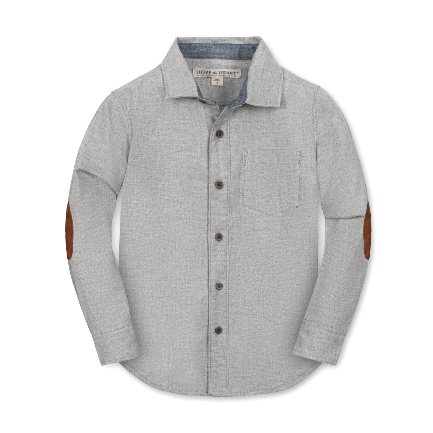 Boys Organic Flannel Shirt with Elbow Patches - Gray