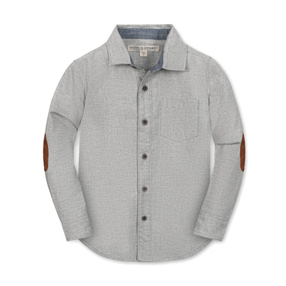 Boys Organic Flannel Shirt with Elbow Patches - Gray