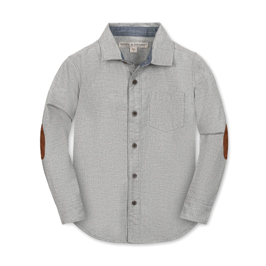 Boys Organic Flannel Shirt with Elbow Patches - Gray