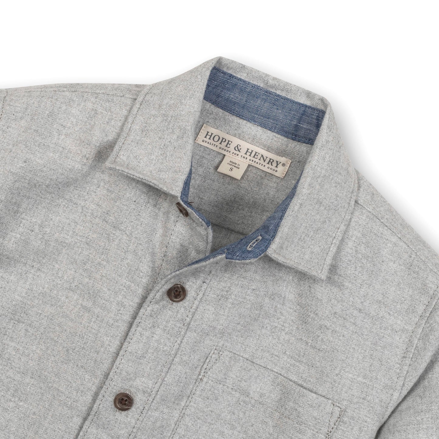 Boys Organic Flannel Shirt with Elbow Patches - Gray
