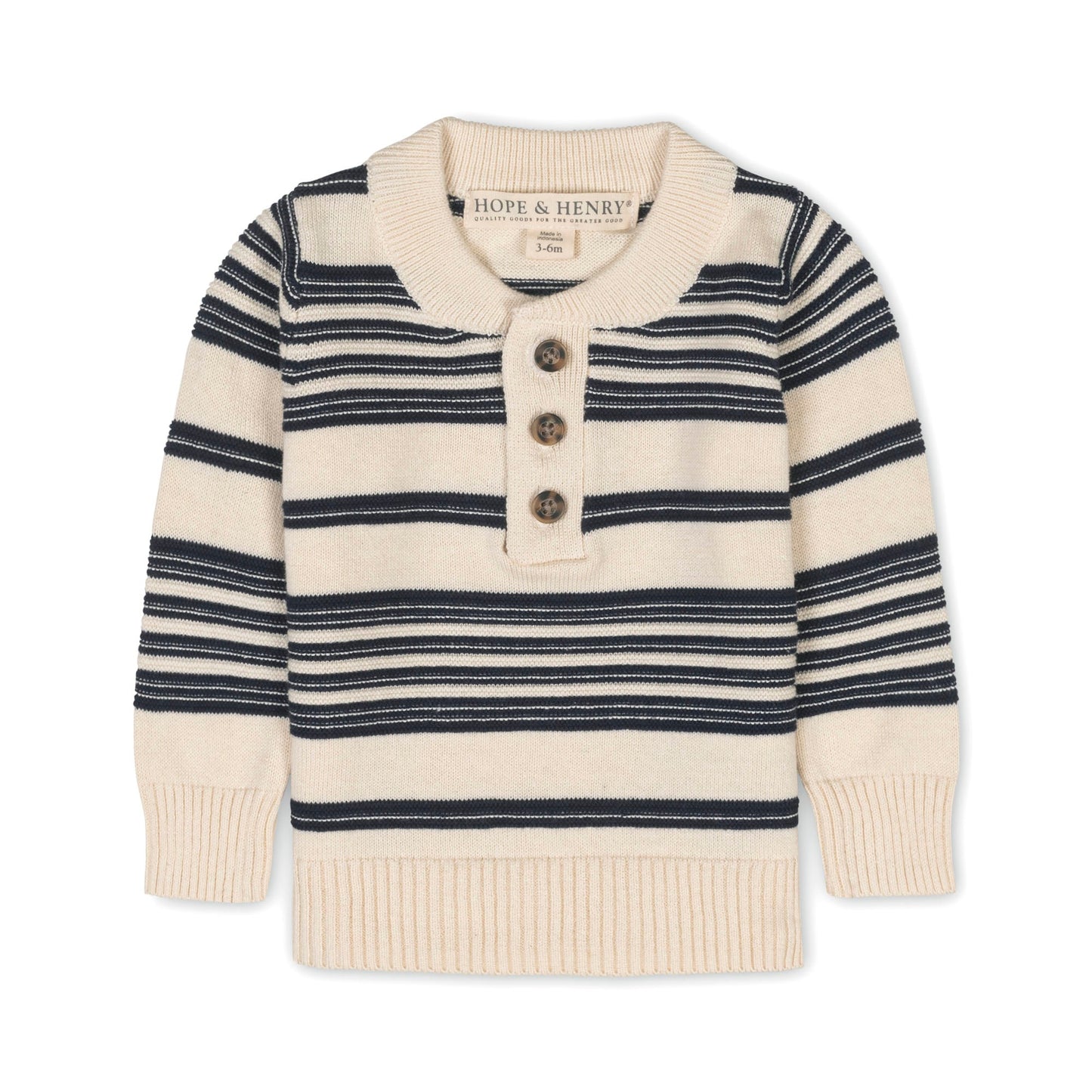 Baby Boy Organic Striped Sweater Henley with Elbow Patches