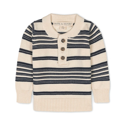 Baby Boy Organic Striped Sweater Henley with Elbow Patches