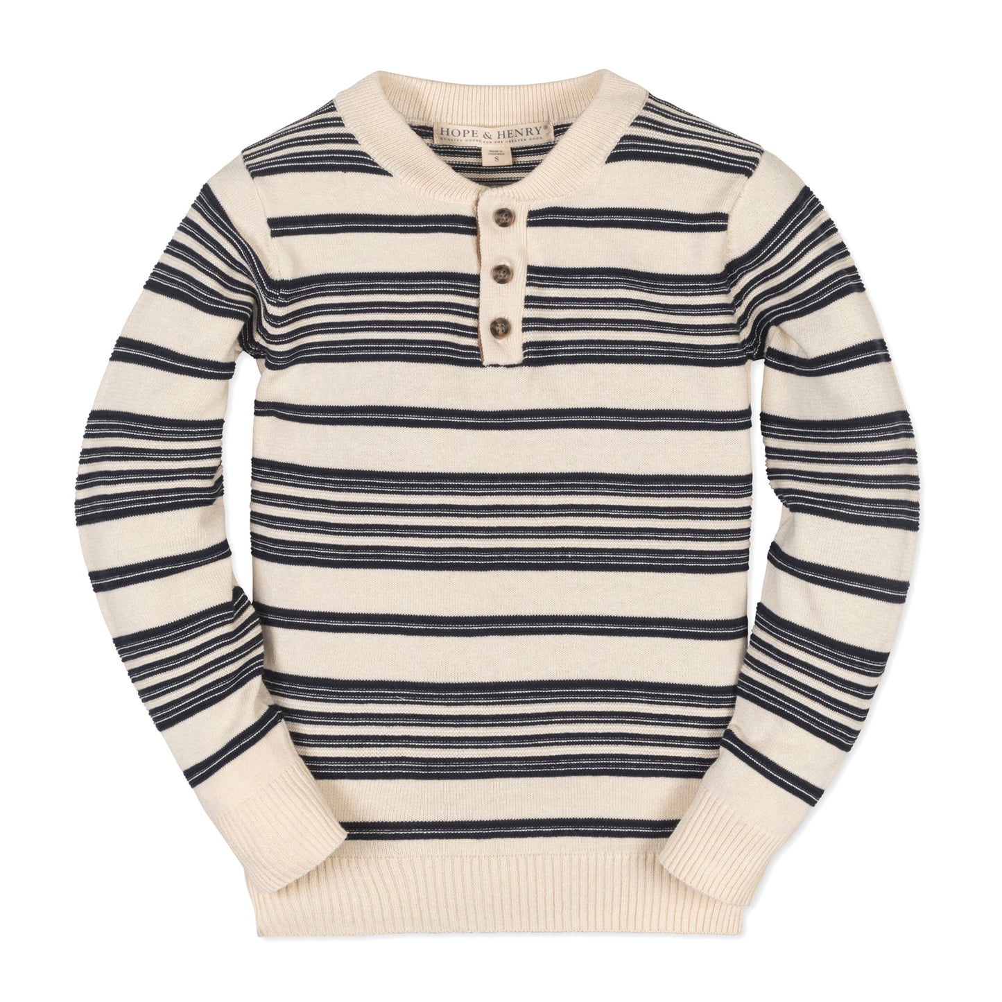 Baby Boy Organic Striped Sweater Henley with Elbow Patches