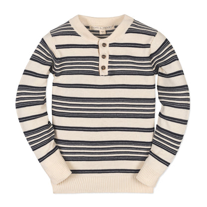 Baby Boy Organic Striped Sweater Henley with Elbow Patches