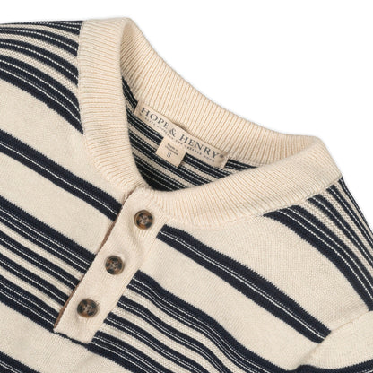 Baby Boy Organic Striped Sweater Henley with Elbow Patches