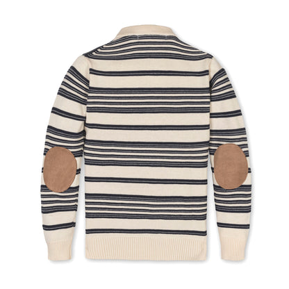 Baby Boy Organic Striped Sweater Henley with Elbow Patches