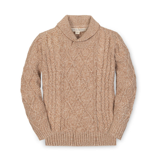 Boys Organic Shawl Collar Cable Sweater