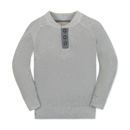 Organic Boys Henley Sweater with Elbow Patches - Heather Gray
