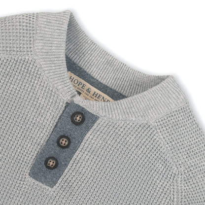 Organic Boys Henley Sweater with Elbow Patches - Heather Gray