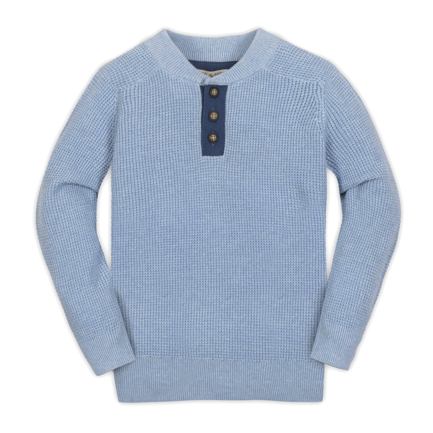 Boys Organic Sweater Henley with Elbow Patches - Blue