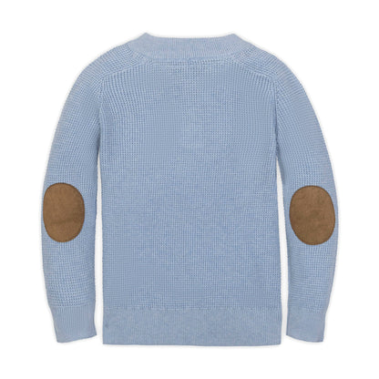 Boys Organic Sweater Henley with Elbow Patches - Blue