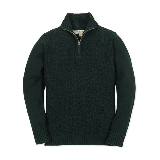 Boys Organic Half Zip Cable Sweater