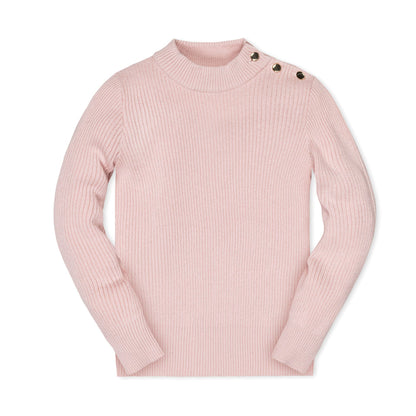 Girls Organic Mock Neck Sweater - Pale Pink