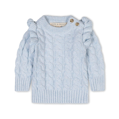 Baby Girl Organic Mock Neck Ruffle Sweater - Light Blue