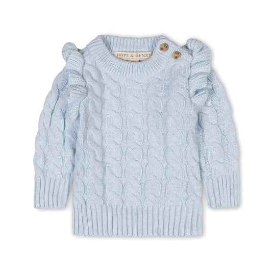 Baby Girl Organic Mock Neck Ruffle Sweater - Light Blue