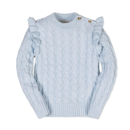Baby Girl Organic Mock Neck Ruffle Sweater - Light Blue
