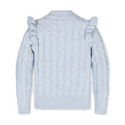 Baby Girl Organic Mock Neck Ruffle Sweater - Light Blue