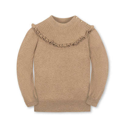 Girls Organic Mock Neck Ruffle Sweater