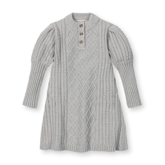 Girls Organic Mock Neck Button Placket Sweater Dress