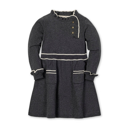 Organic Ruffle Trim Sweater Dress - Charcoal