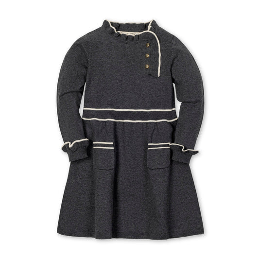Organic Ruffle Trim Sweater Dress - Charcoal